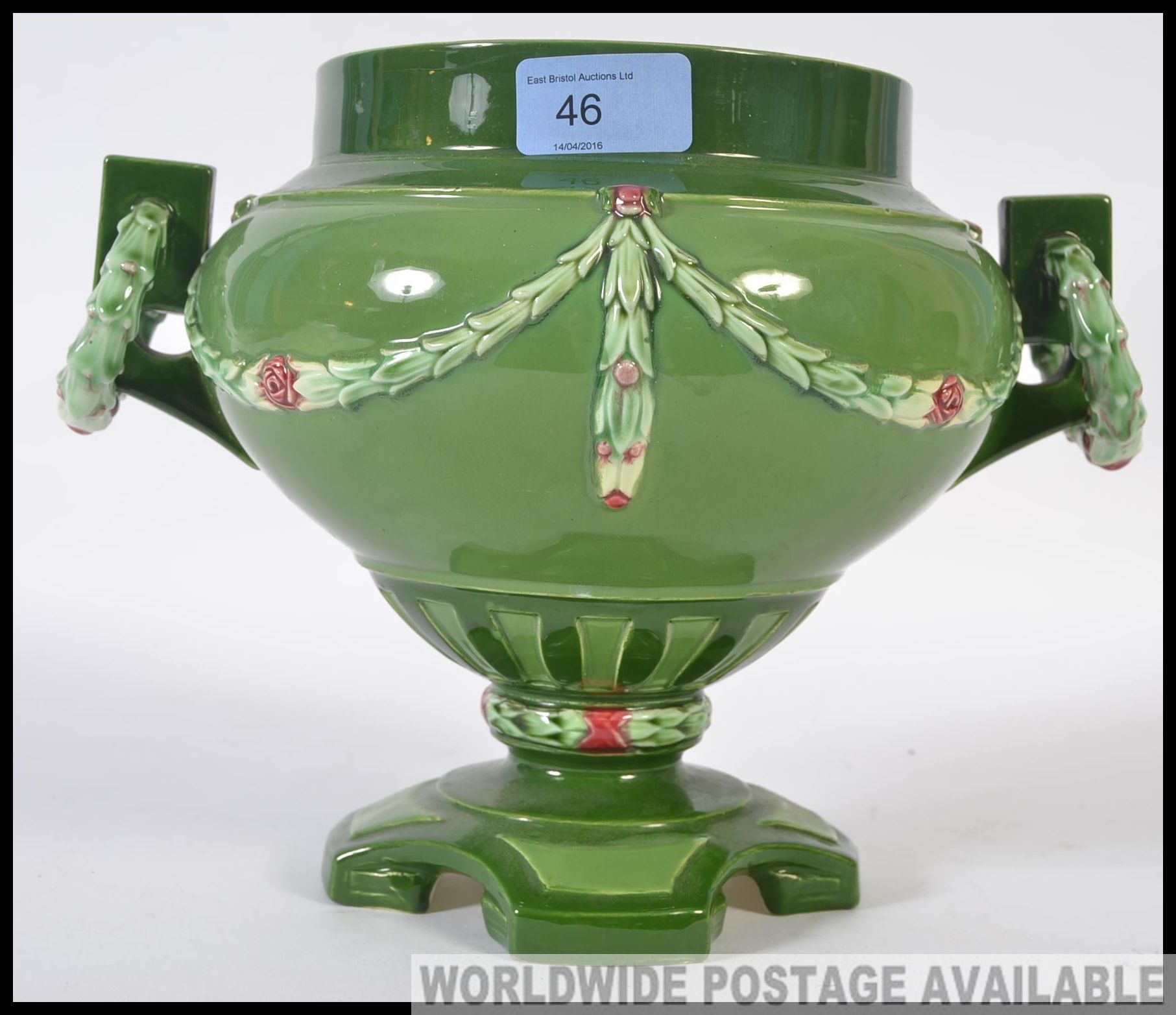 An early 20th century Austrian eichwald secessionist vase having green glaze with embellishments - Image 3 of 5