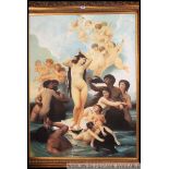 A large 20th century contemporary oil on canvas of a neo-classical scene of nudes with flying