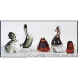 A collection of glass studio art ornaments to include Wedgwood toad and duck along with others