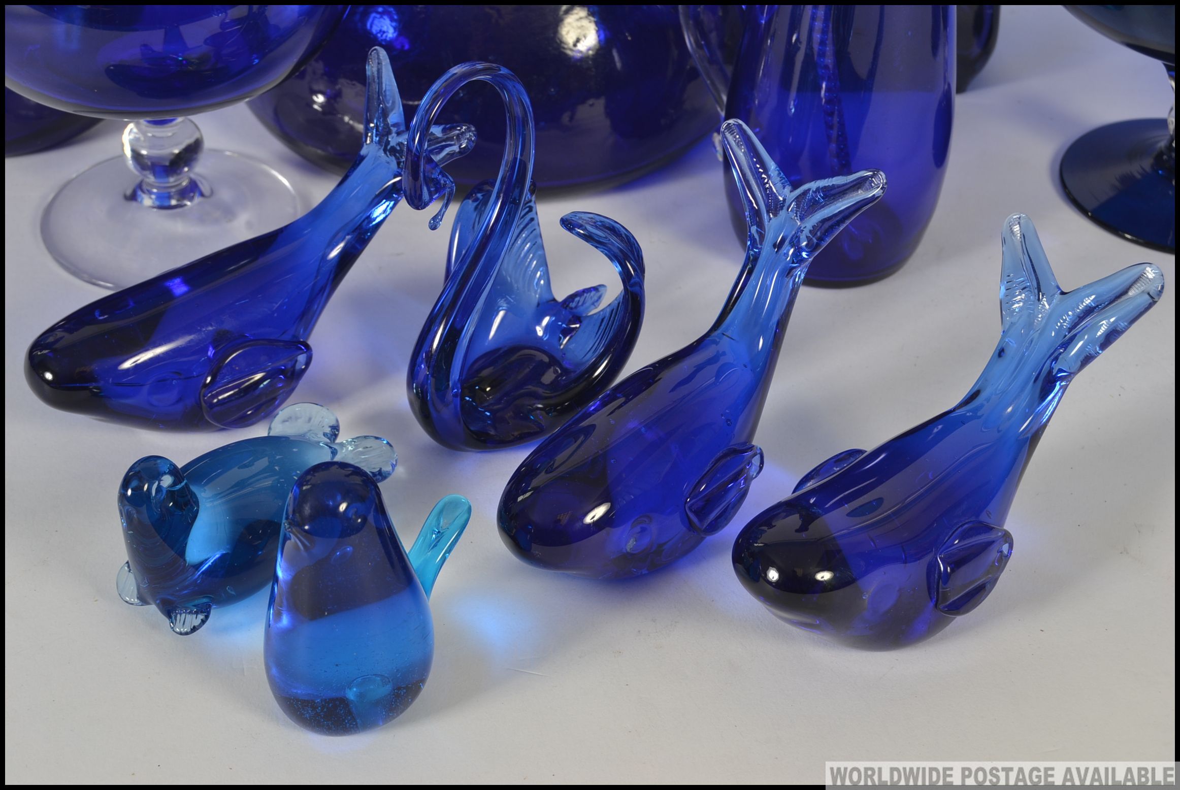 A large collection of blue glass, some possibly Bristol to include vases, decanter, beakers, mugs, - Image 4 of 4