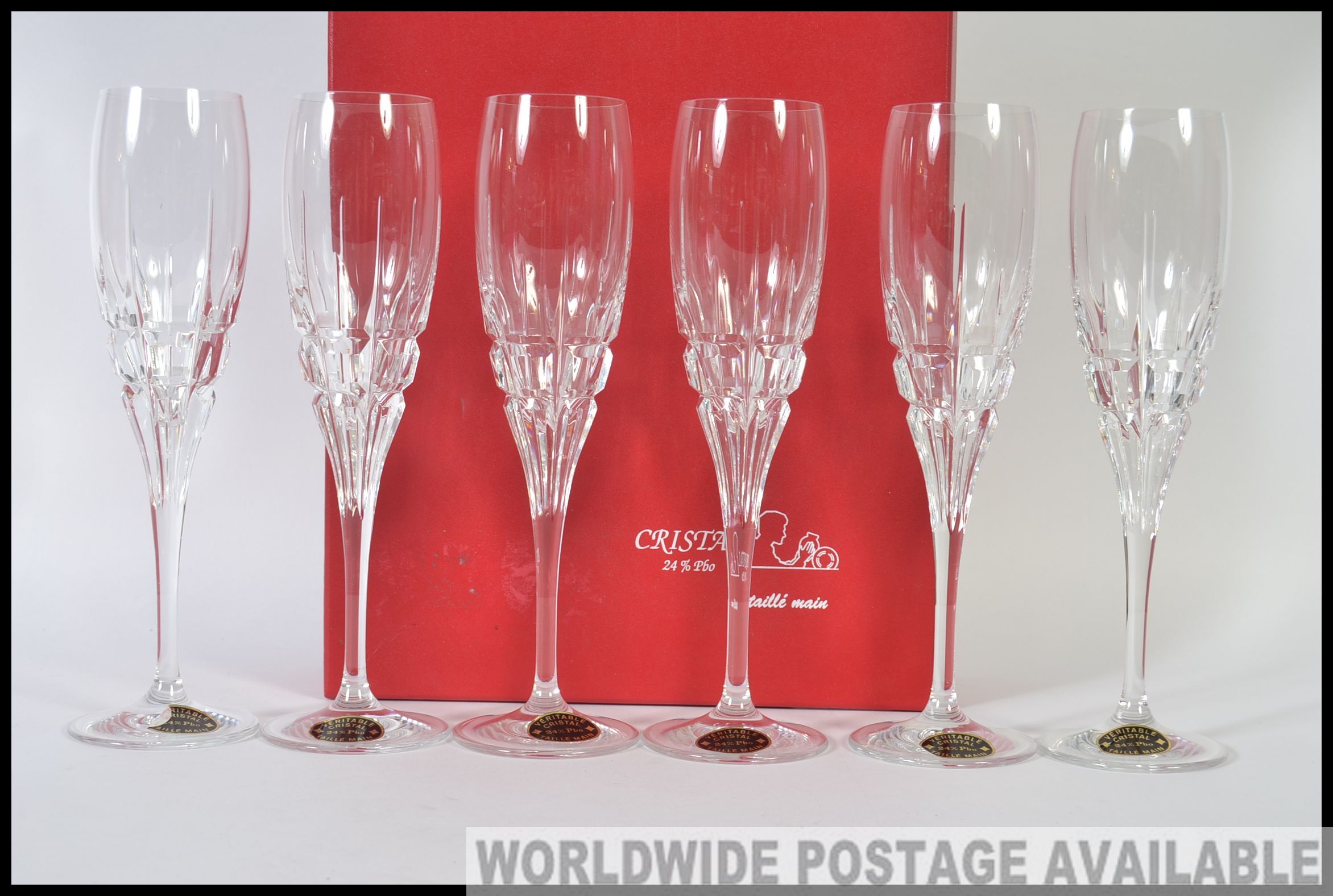 A set of ' Cristal ' crystal champagne flutes. Within the original lined presentation box. - Image 2 of 4