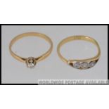 2 18ct gold and diamond ring to include a single stone diamond claw mount ring approx 10pnts