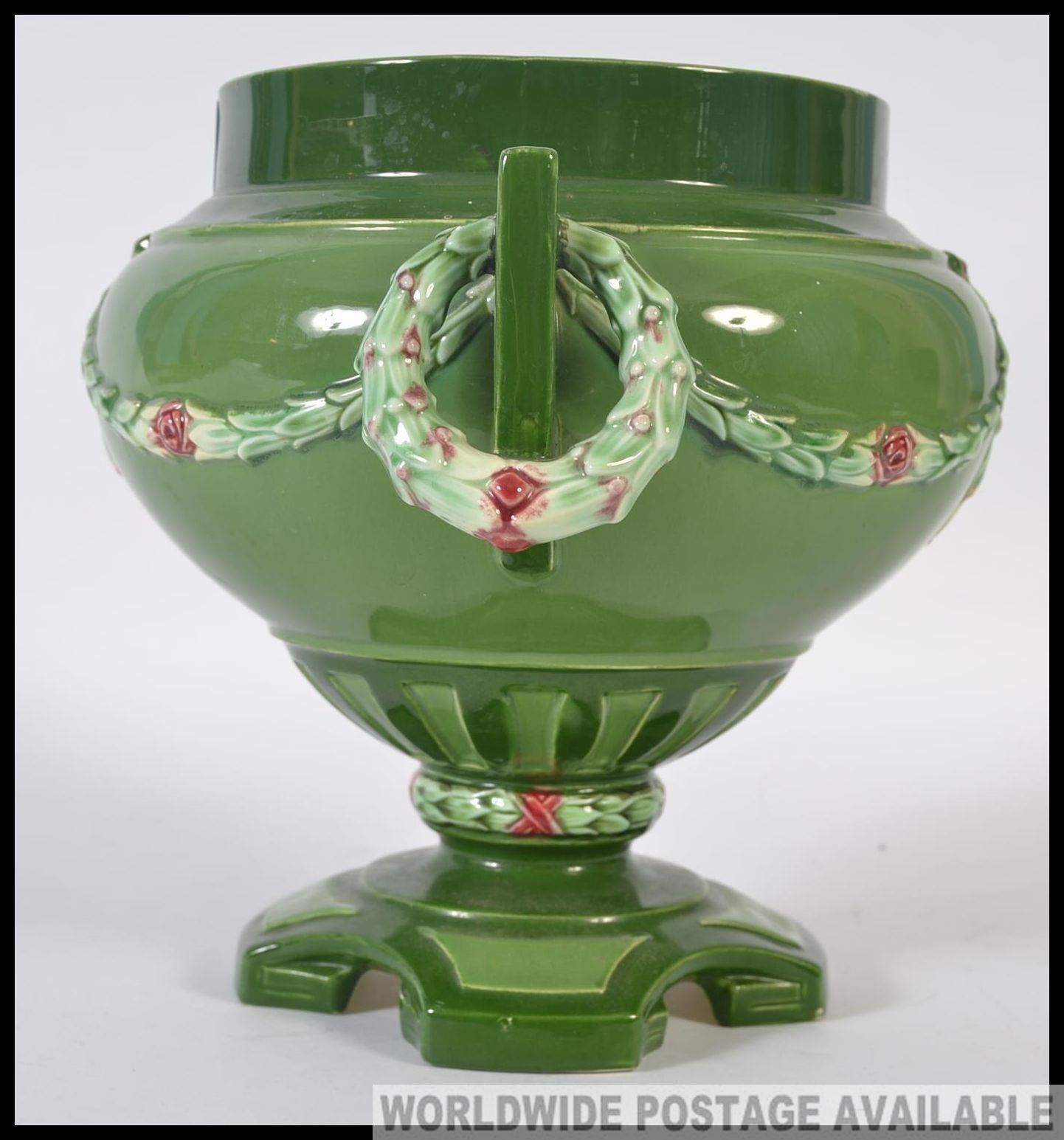 An early 20th century Austrian eichwald secessionist vase having green glaze with embellishments - Image 2 of 5