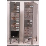 A pair of retro vintage industrial office filing cabinets, in the manner of Bisley,