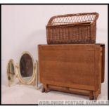 An unusual dolls sized large whicker weave hall settle with hinged seat together with another