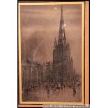 A 19th century lithograph framed and glazed print of St Mary Redcliffe Church,