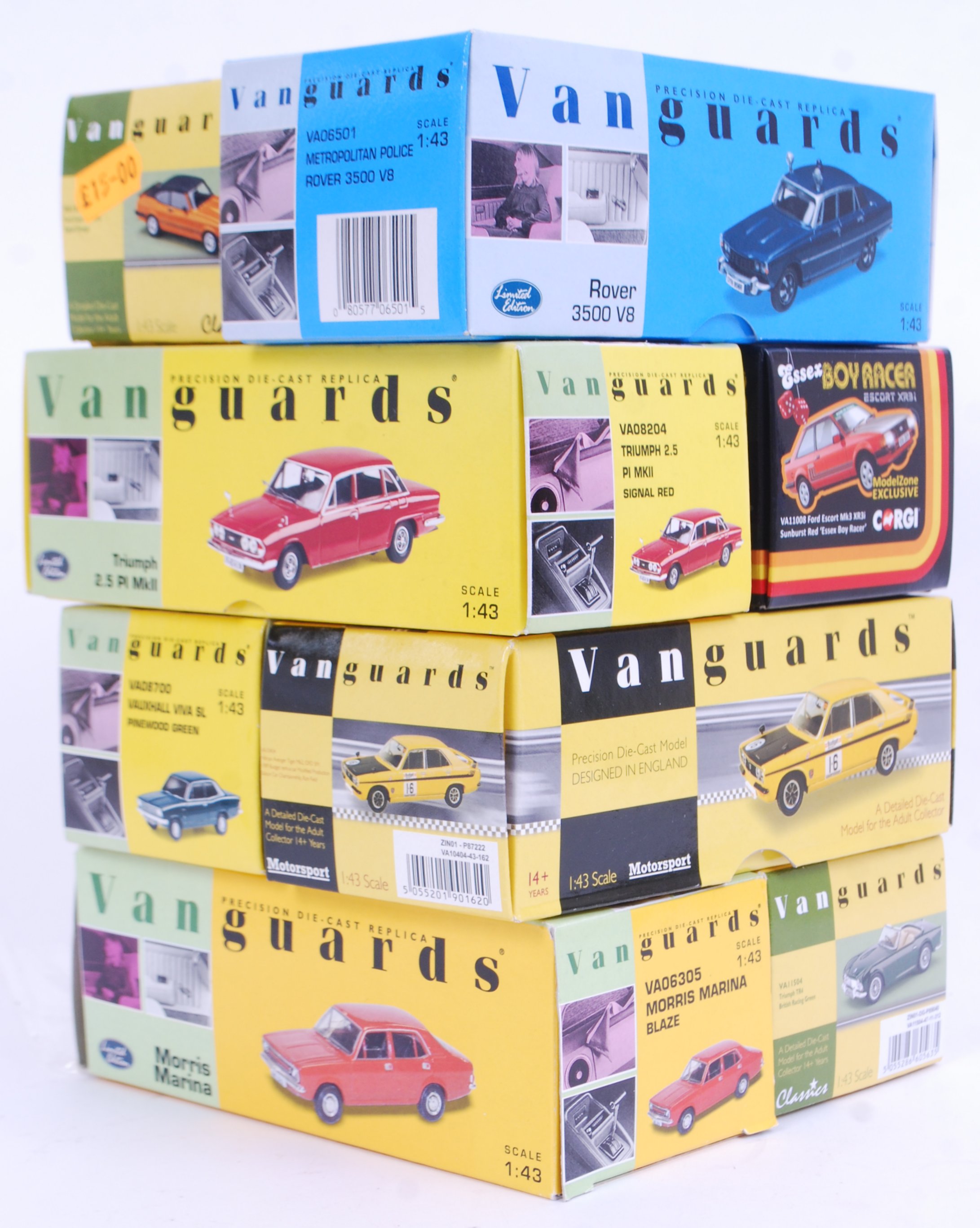 VANGUARDS: A collection of 8x assorted diecast model 1:43 scale Vanguards models - each unused,