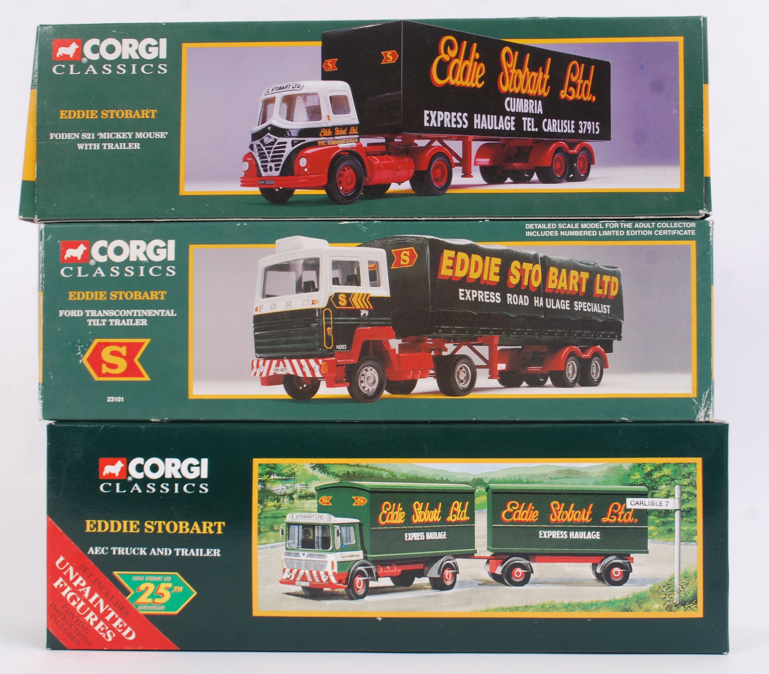 CORGI EDDIE STOBART: A collection of 3x Corgi Eddie Stobart diecast model lorries; 97369,