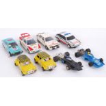 SCALEXTRIC: A collection of 8x vintage Scalextric cars - Escort, Audi Quattro, Minis,
