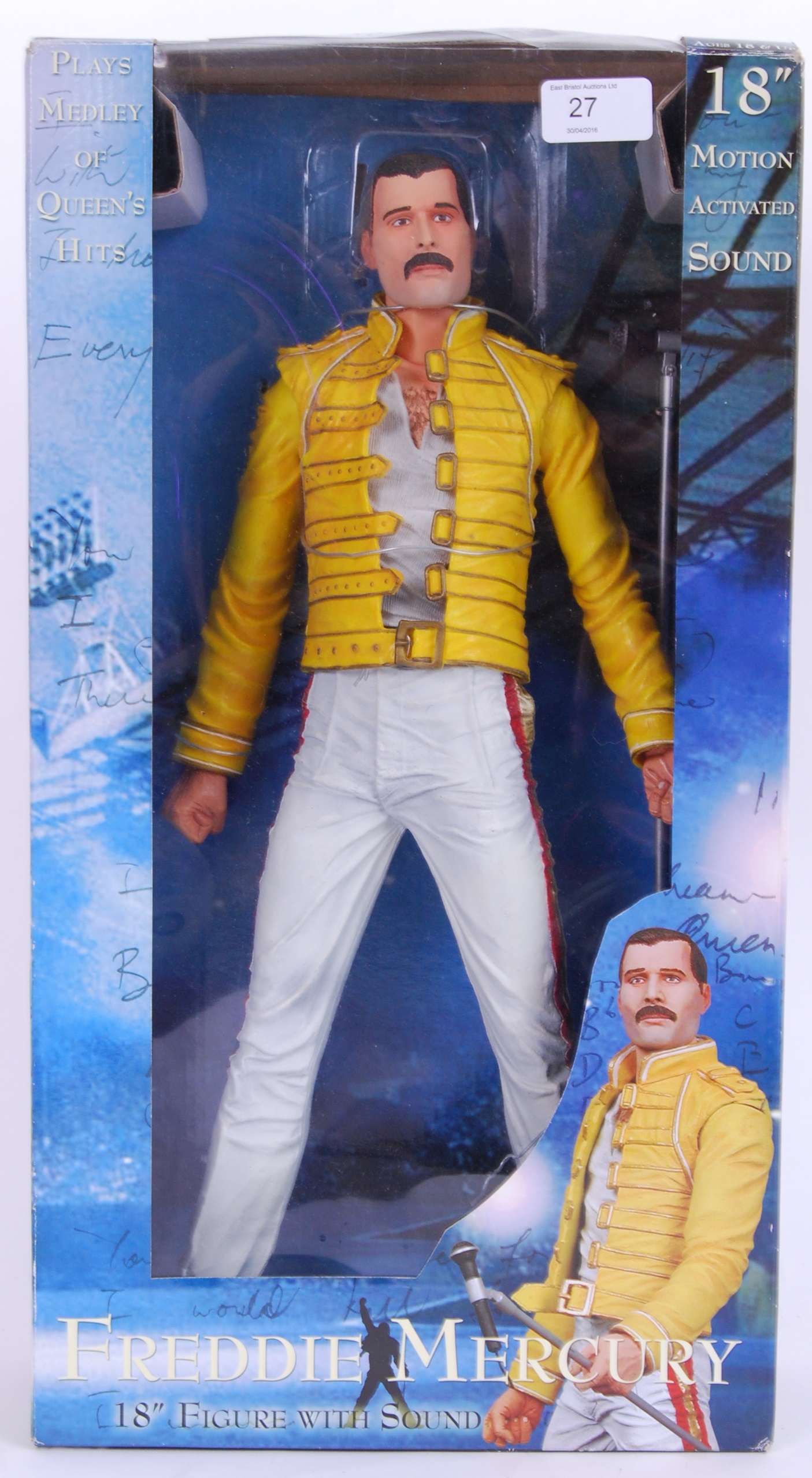 FREDDIE MERCURY: A large 18" action figure statue of Queen singer Freddie Mercury.