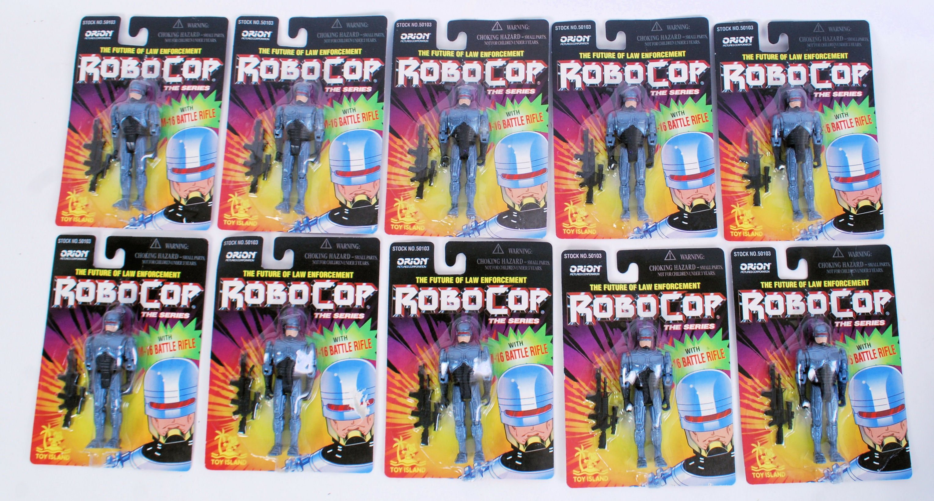 ROBOCOP: A collection of 10x Toy Island Orion licensed Robocop carded action figures.