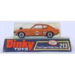 DINKY: A vintage original Dinky 213 Ford Capri Rally Car. Bronze, with black bonnet.