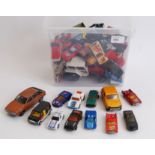 DIECAST: A box of assorted vintage diecast to include Dinky, Majorette, Matchbox and others.