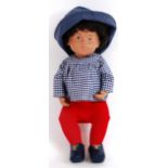 SASHA DOLL: An original vintage 1960's Sasha Doll baby - red trousers, checked shirt with hat.