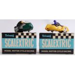 SCALEXTRIC: A rare set of vintage Scalextric motorcycles and sidecar electric racing vehicles.