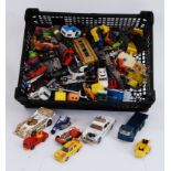 DIECAST: A crate of assorted vintage diecast model cars to include Corgi, Matchbox etc.