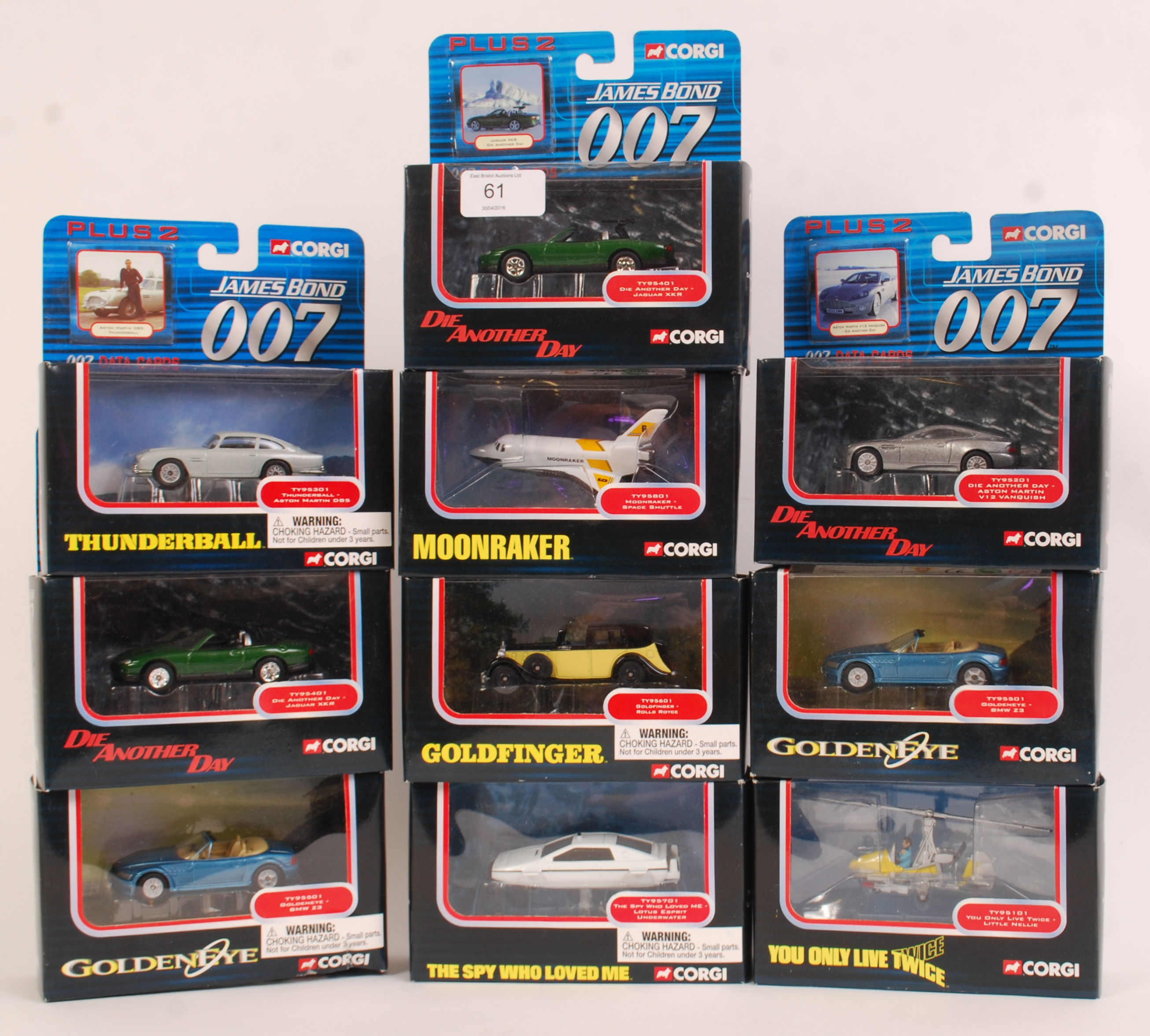 CORGI JAMES BOND: A collection of 10x Corgi James Bond diecast models, all mint, and unused.
