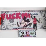 DISNEY DOLLAR: A fabulous large (55cm x27cm) unique one off Lewis Bannister ' Disney Dollar.