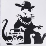 GRAFFITTI: An original piece of artwork, spray graffiti image of a 'gangsta rat' with boombox.