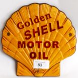 SHELL: A vintage style hand painted cast iron Shell Oil shaped advertising sign,