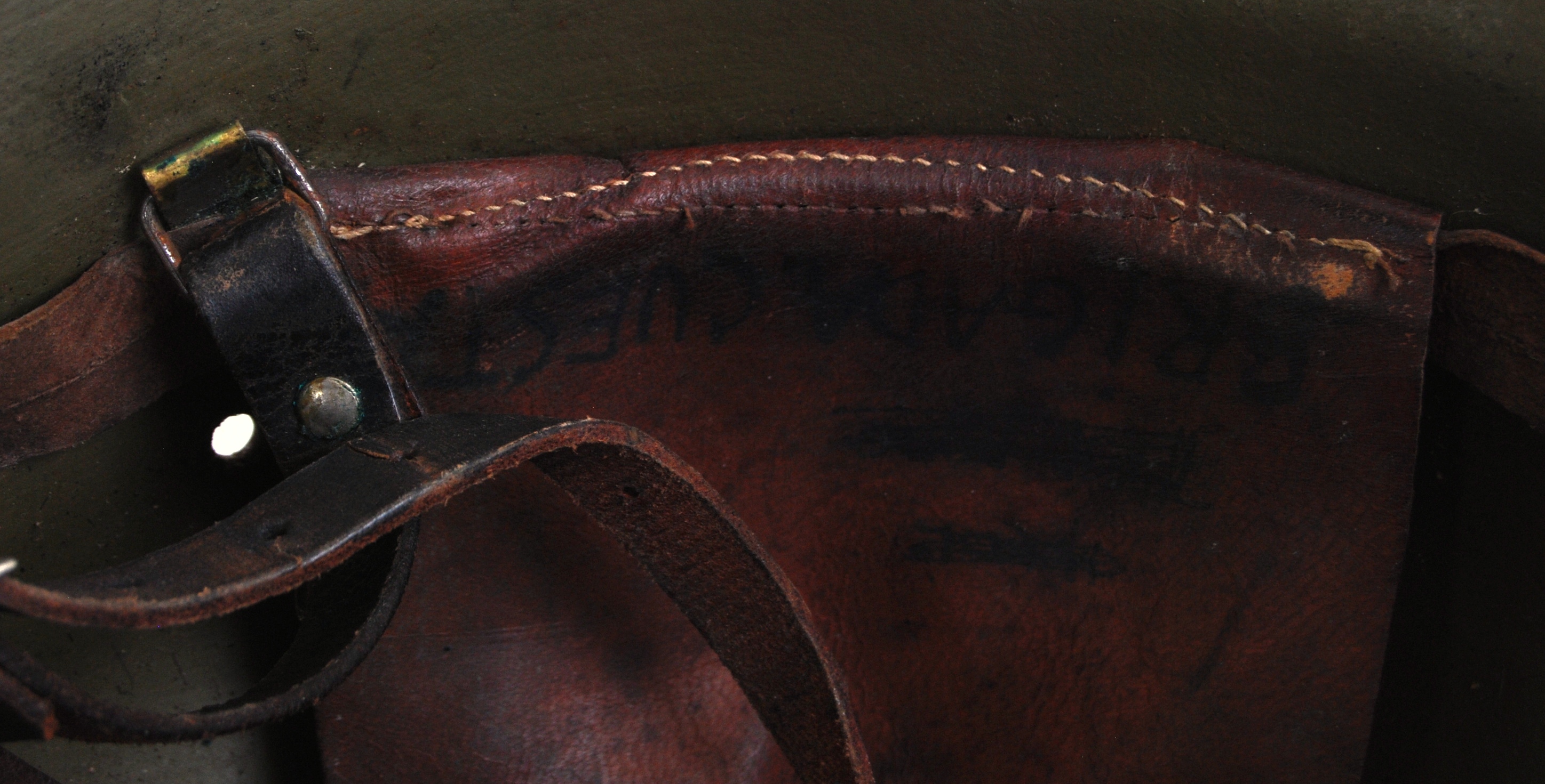 A SPANISH CIVIL WAR (M-42) STEEL HELMET bearing a Civil War brass helmet badge to front, - Image 6 of 6