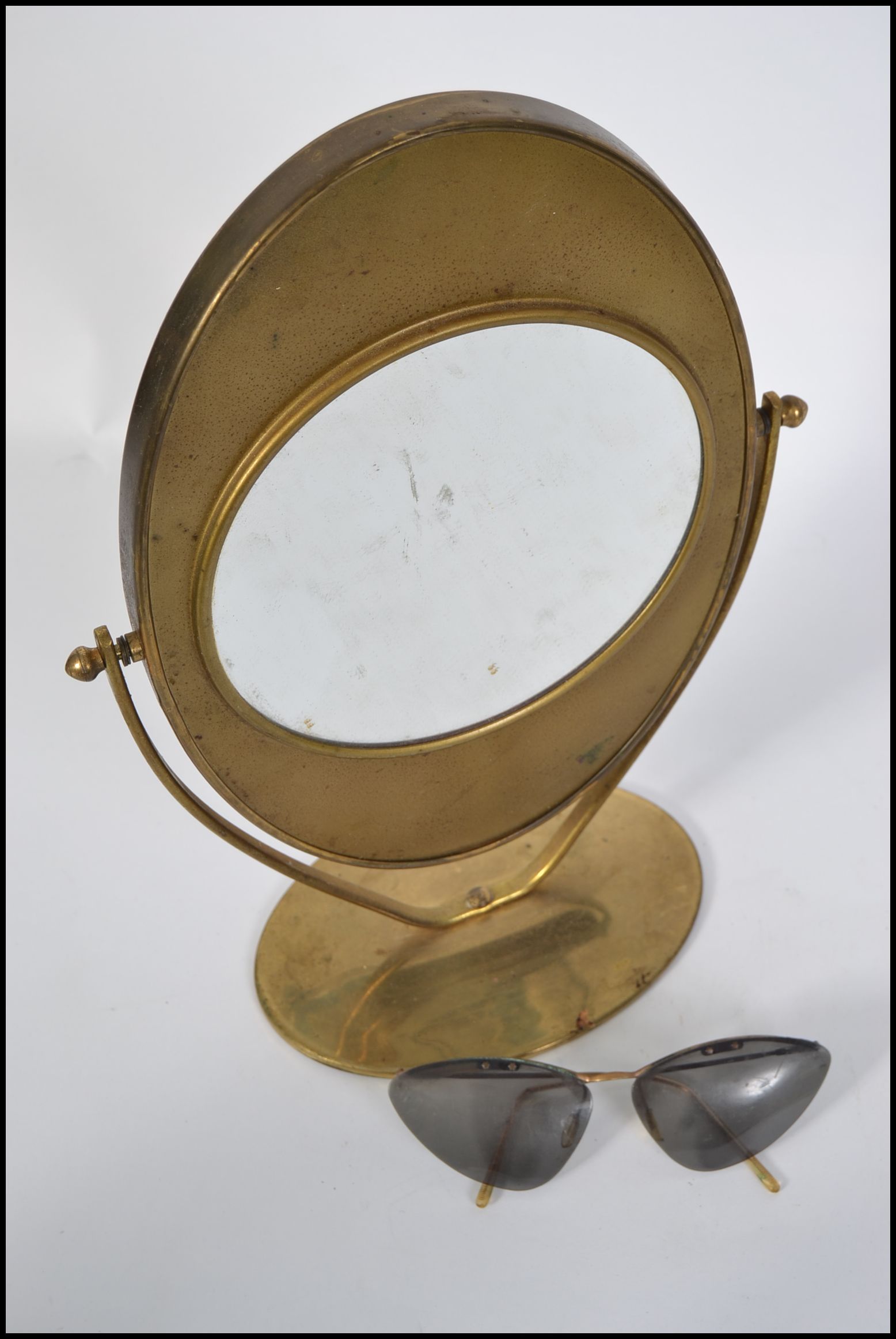 A retro brass swing double sided shaving mirror along with a pair of mid century style sun glasses - Image 3 of 3