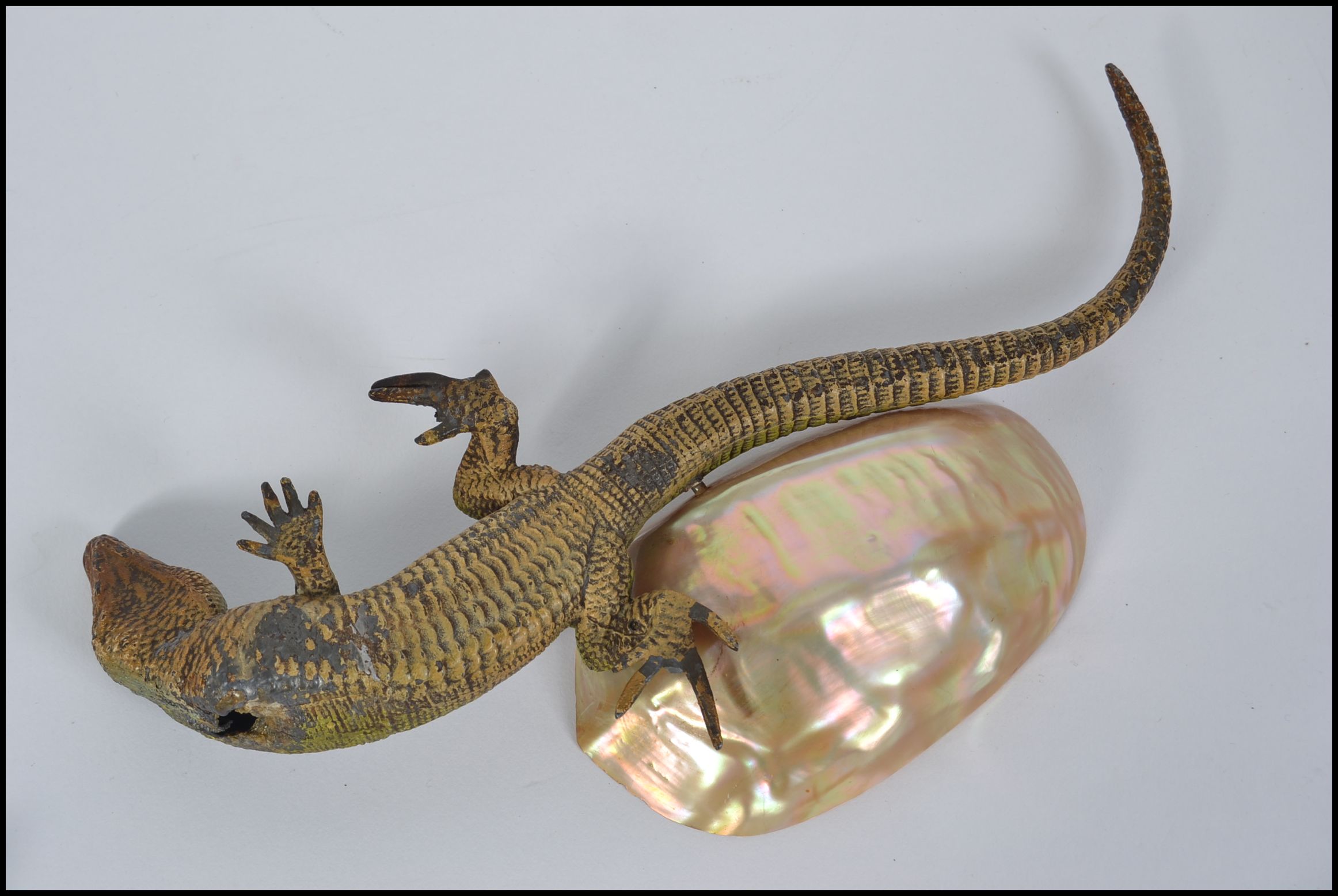 A stunning early 20th Century cast metal cold painted model of a lizard, - Image 4 of 4