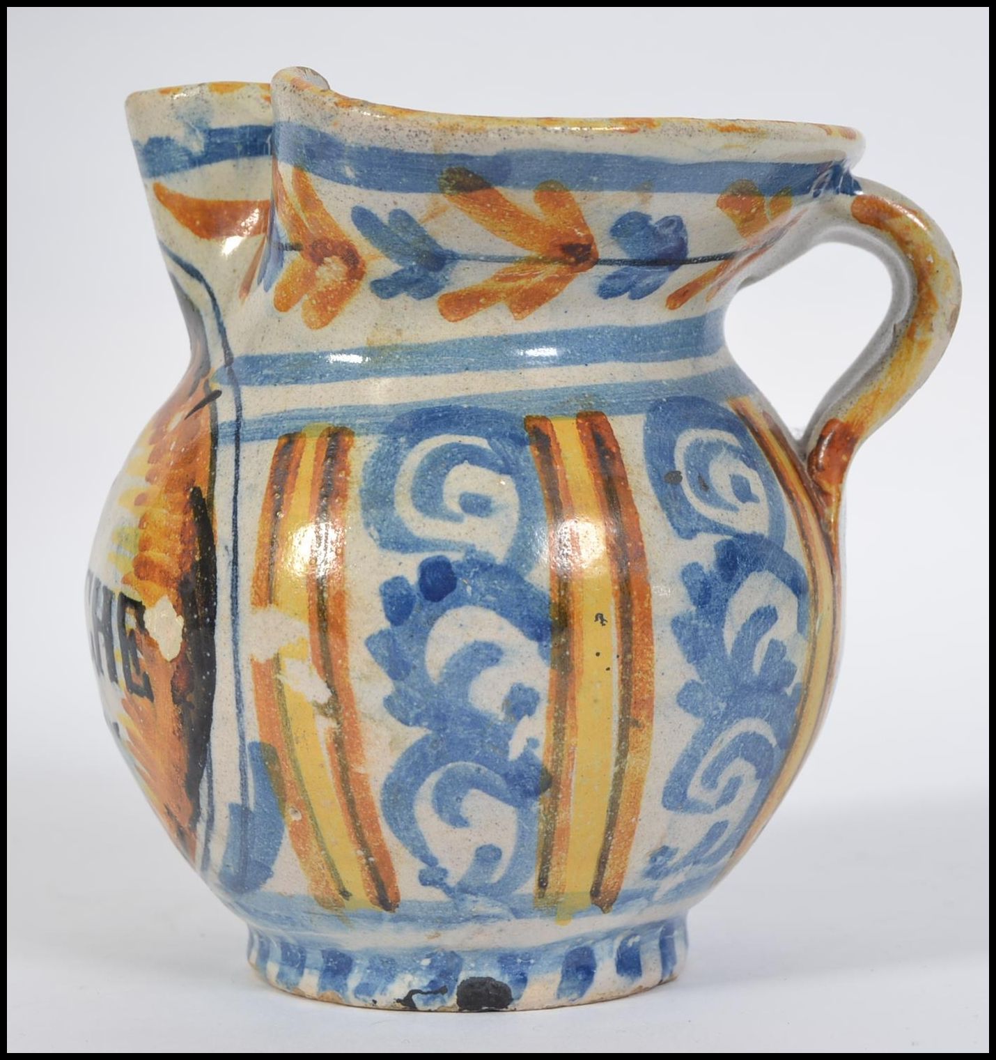 A Small 19th Century Faience possible Apothecary Jug inscribed V G BRVGGHE below the pinched spout - Image 2 of 6