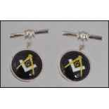 A pair of gentlemans silver masonic cufflinks,