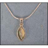 A ladies sterling silver and mother of pearl contemporary pendant necklace set on fine link chain