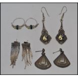 A collection of silver ( white metal ) tests as silver earrings to include art deco fan shape,