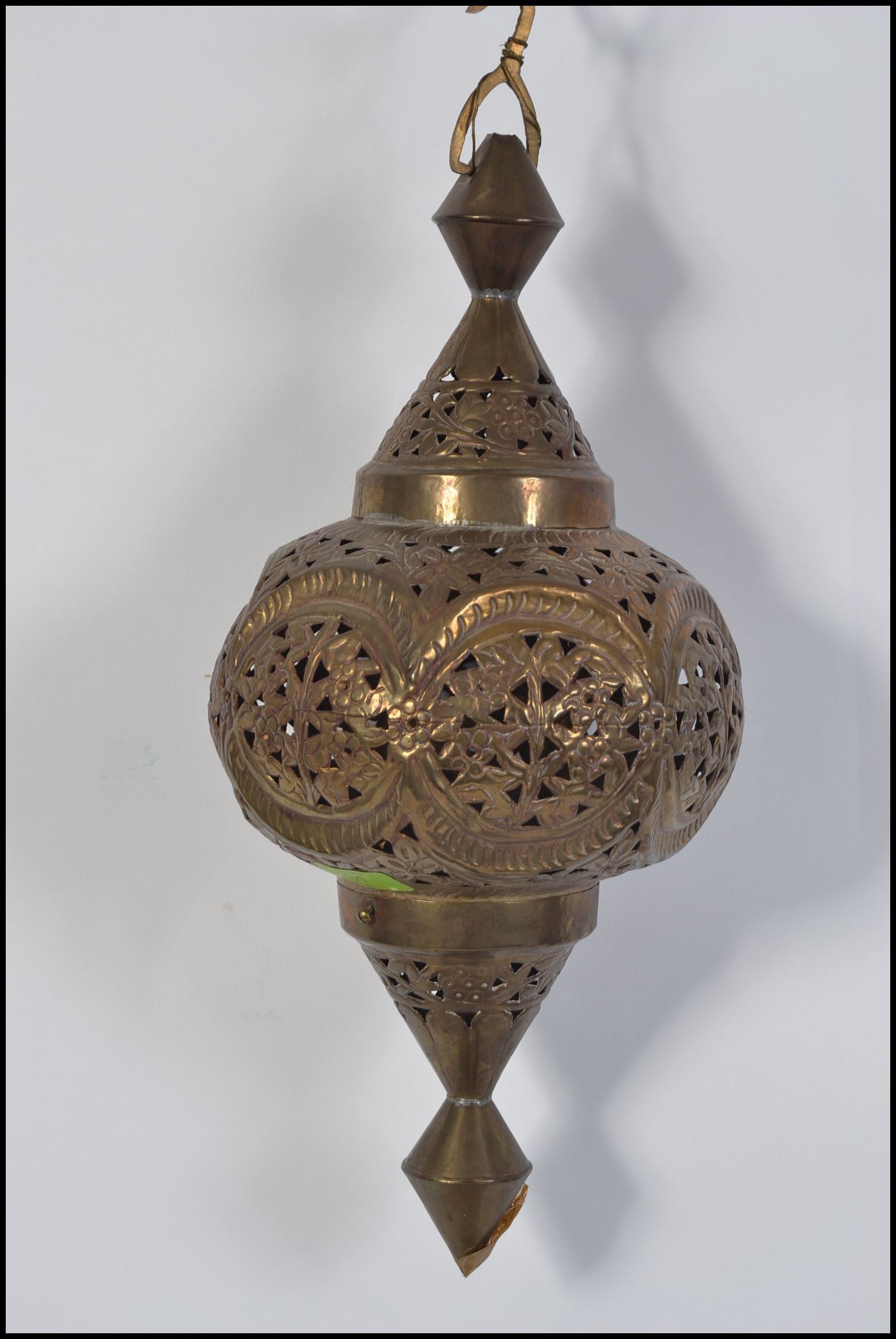 A near pair of early 20th century Islamic Morrocan / Turkish brass lanterns / incense lanterns - Image 2 of 3