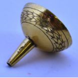 A 17th century silver gilt perfume funnel being line engraved with a tulip border. Total weight 8.