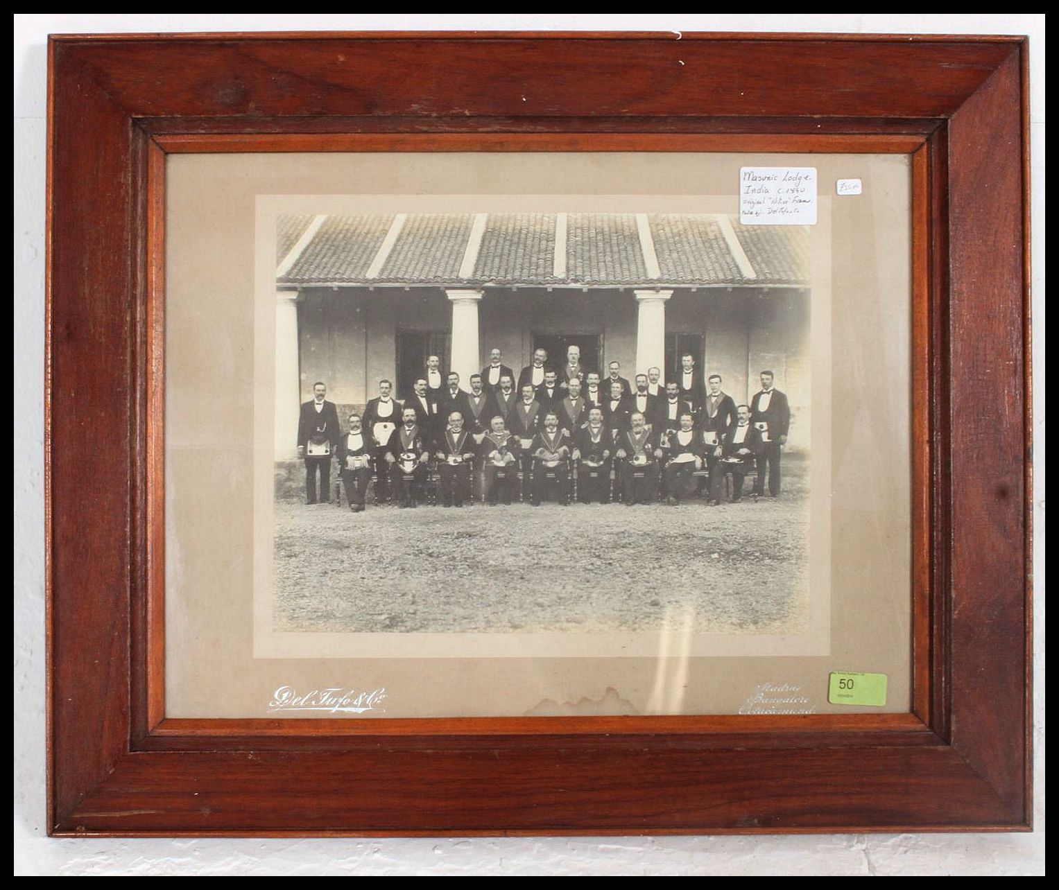 A rare late 19th century Indian Masonic photograph by Del Tufo & Co of Mudras, - Image 2 of 3