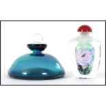 Two 20th century glass perfume bottles, along with an unusual small glass vase,