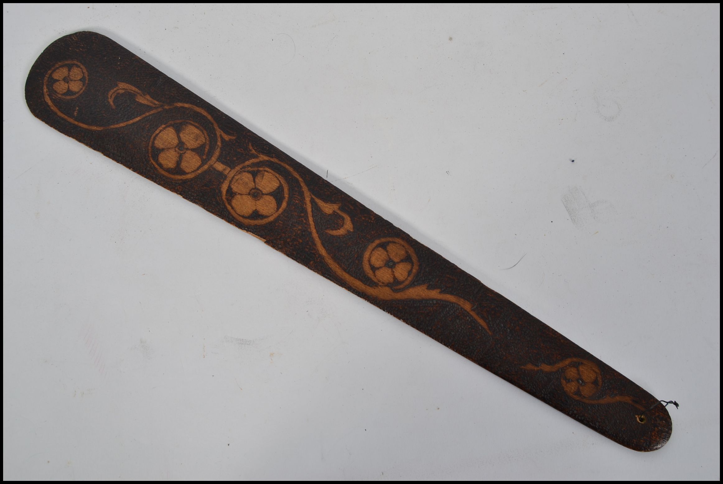 A Victorian poker work page turner / paper knife of tapering form being decorated on both sides - Image 2 of 2