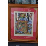 A framed and glazed still life print signed by the artist in pencil titled 'At Home ' also signed