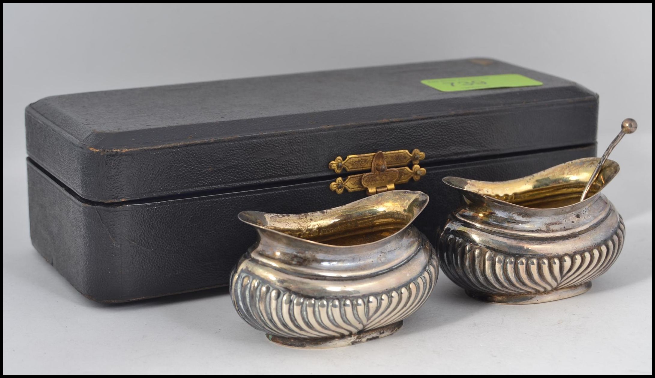 A pair of cased silver hallmarked salts,