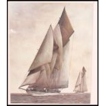 A very large framed and glazed print of vintage yachts racing with full sails in the manner of