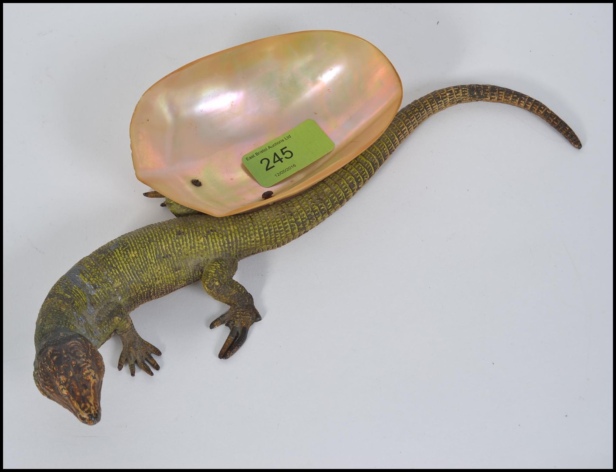 A stunning early 20th Century cast metal cold painted model of a lizard, - Image 2 of 4