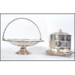 A silver plated good quality chased decorated bon bon dish together with a silver plated biscuit