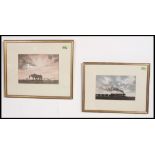 2 stunning framed and glazed prints, one of a steam train in silhouette entitled Skyline,