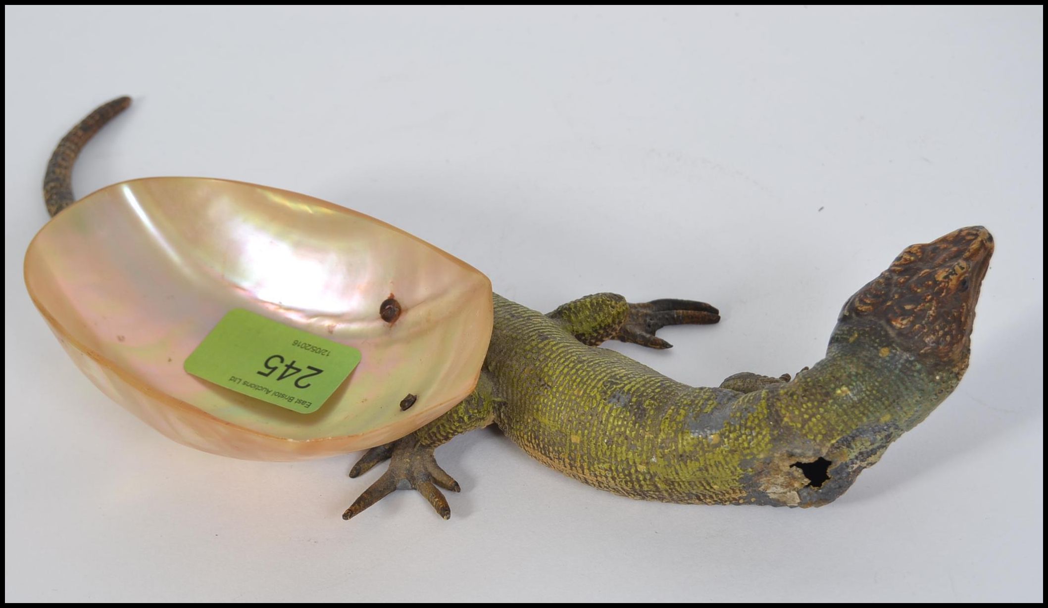 A stunning early 20th Century cast metal cold painted model of a lizard, - Image 3 of 4