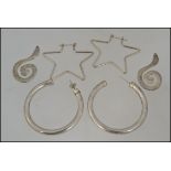 3 sets of silver - white metal ( tests as silver ) ladies earrings to include large hoops,