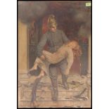 A large framed and glazed early 20th century print of a Fireman rescuing a young girl from a