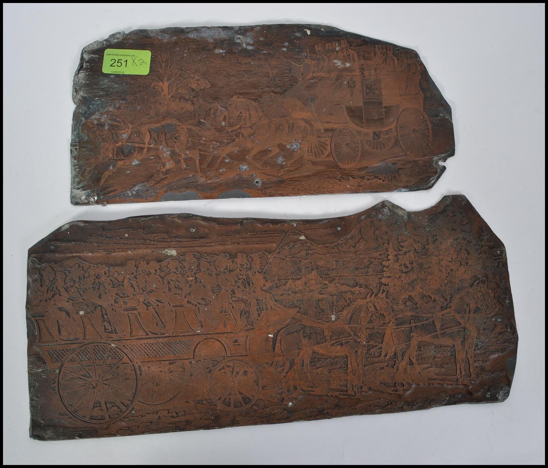 2 unusual 19th century copper printers blocks / panels,