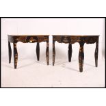 A pair of good quality 20th century Japanned laquered chinoserie side tables having squared legs