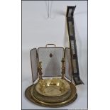 A collection of mixed brass to include a 19th pierced finder, Asian dish, large wall plaque,