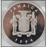 A silver 1994 25 dollar proof coin - Jamaica.