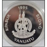 A silver 1995 50 Vatu proof coin - Ripablik Blong Vanuatu.